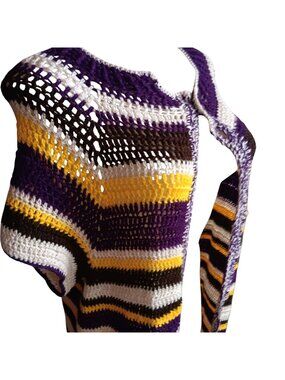 Crazy Granny Medium Vintage 1970's Cape Sweater Handmade Striped Open Front Knit